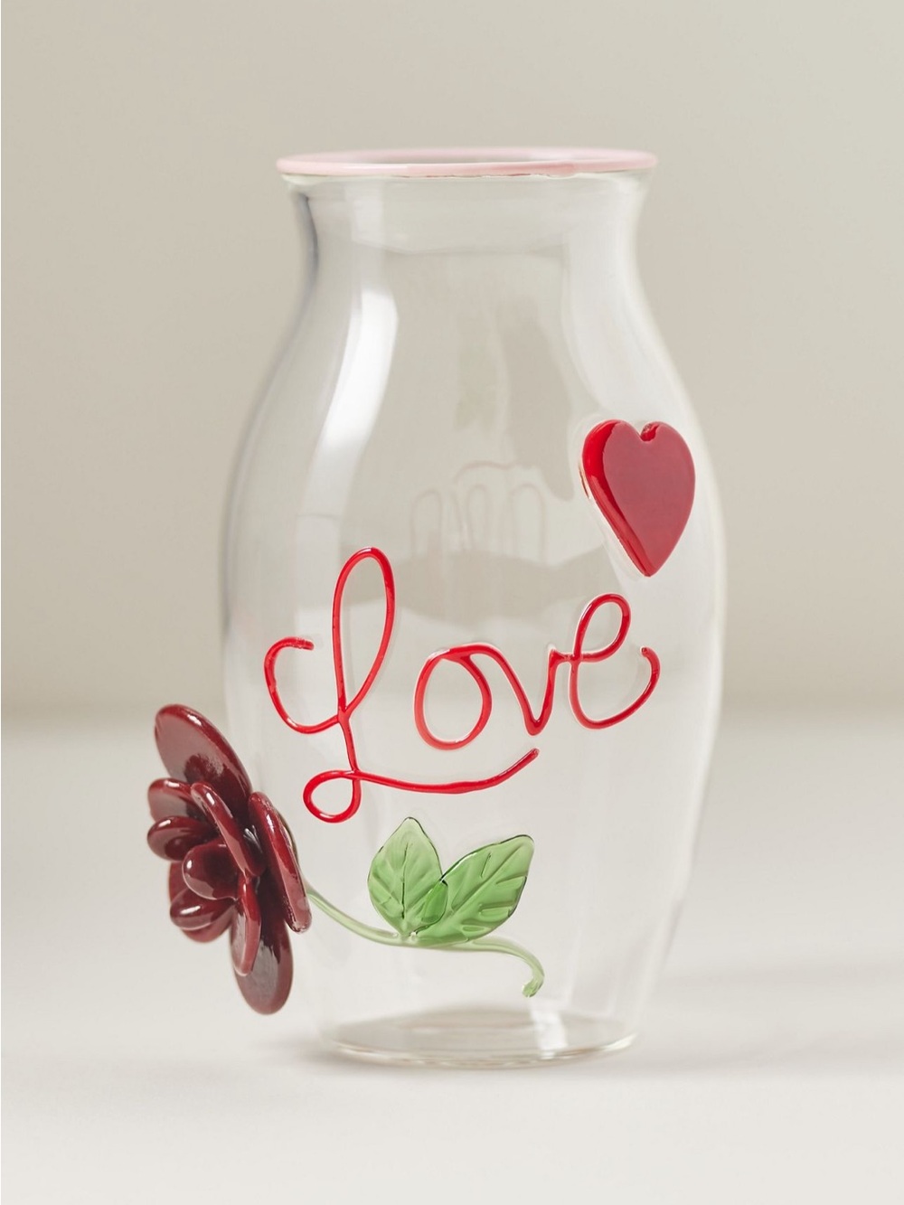 NIB Anthropologie 'Love Notes’ Glass Vase with Red Floral Accent